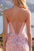 Laden Sie das Bild in den Galerie-Viewer, Sweetheart Pink Corset Bodycon Blumen Kurzes Abendkleid mit Applikationen