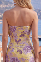 Laden Sie das Bild in den Galerie-Viewer, Blaues Jacquard Sweetheart Bodycon Blumen Kurzes Abendkleid mit Schleife