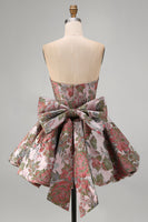 Laden Sie das Bild in den Galerie-Viewer, A-Linie Pink Sweetheart Jacquard Blumen Kurzes Abendkleid mit Schleife