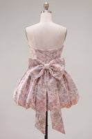 Laden Sie das Bild in den Galerie-Viewer, A-Linie Pink Sweetheart Jacquard Blumen Kurzes Abendkleid mit Schleife
