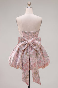 A-Linie Pink Sweetheart Jacquard Blumen Kurzes Abendkleid mit Schleife