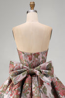 Laden Sie das Bild in den Galerie-Viewer, A-Linie Pink Sweetheart Jacquard Blumen Kurzes Abendkleid mit Schleife