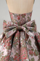 Laden Sie das Bild in den Galerie-Viewer, A-Linie Pink Sweetheart Jacquard Blumen Kurzes Abendkleid mit Schleife