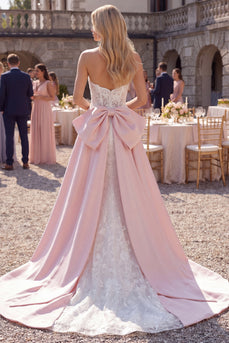 Glitzerndes Weißes Blumen Sweetheart Meerjungfrauen Sweep Brautkleid mit Umhang