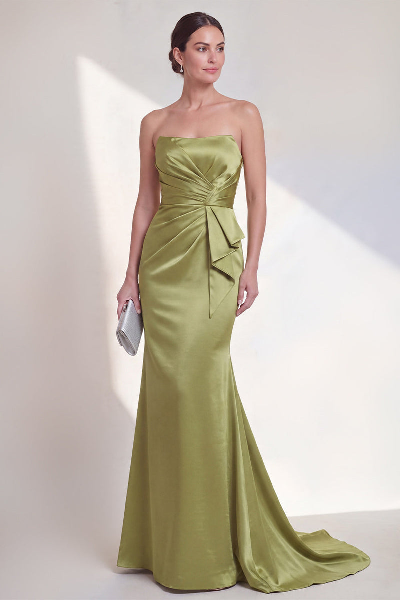 Laden Sie das Bild in den Galerie-Viewer, Trägerloses Grünes Meerjungfrauen Formelkleid mit Falten