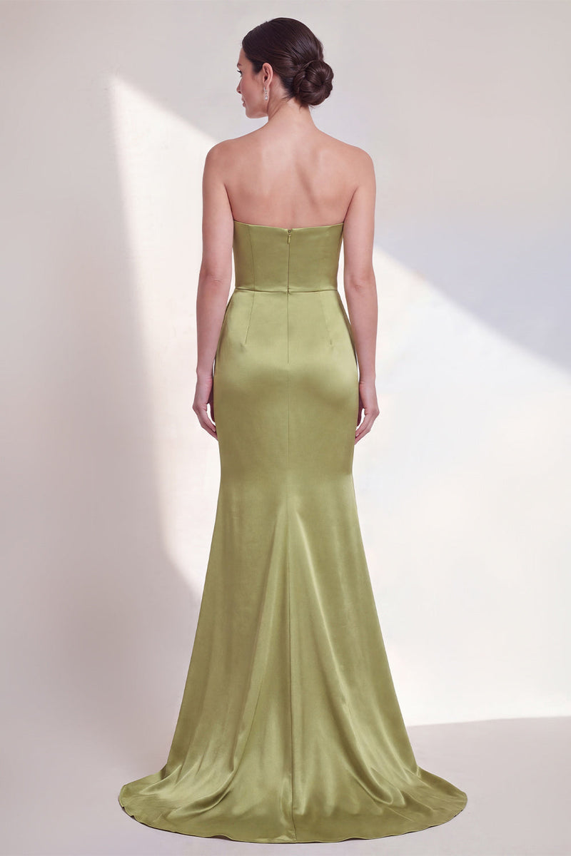 Laden Sie das Bild in den Galerie-Viewer, Trägerloses Grünes Meerjungfrauen Formelkleid mit Falten