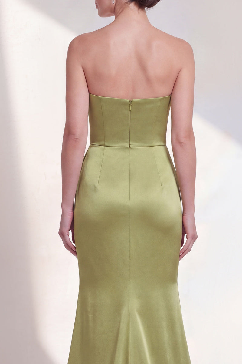 Laden Sie das Bild in den Galerie-Viewer, Trägerloses Grünes Meerjungfrauen Formelkleid mit Falten