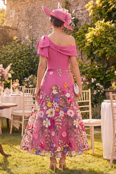 Fuchsia A-Linie einschulterfarbenes langes Mutter-der-der-Braut-Kleid mit Schleife