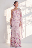 Laden Sie das Bild in den Galerie-Viewer, Fliederfarbenes einschulterfarbenes Chiffon-Meerjungfrauen-Langes Mutter-der-Braut-Kleid mit Seitenumhang
