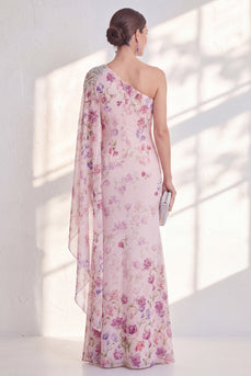 Fliederfarbenes einschulterfarbenes Chiffon-Meerjungfrauen-Langes Mutter-der-Braut-Kleid mit Seitenumhang