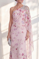 Laden Sie das Bild in den Galerie-Viewer, Fliederfarbenes einschulterfarbenes Chiffon-Meerjungfrauen-Langes Mutter-der-Braut-Kleid mit Seitenumhang