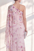 Laden Sie das Bild in den Galerie-Viewer, Fliederfarbenes einschulterfarbenes Chiffon-Meerjungfrauen-Langes Mutter-der-Braut-Kleid mit Seitenumhang