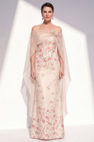 Laden Sie das Bild in den Galerie-Viewer, Aprikosen-Trägerloses Blumen-Meerjungfrauen-Lange Mutter-der-Braut-Kleid mit Umhang