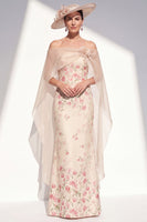 Laden Sie das Bild in den Galerie-Viewer, Aprikosen-Trägerloses Blumen-Meerjungfrauen-Lange Mutter-der-Braut-Kleid mit Umhang
