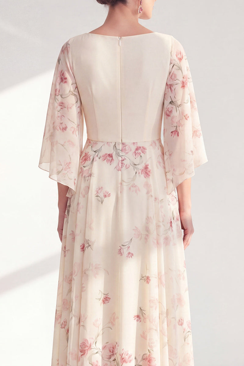 Laden Sie das Bild in den Galerie-Viewer, A-Linien-Aprikosen-Blumenbateau-Ausschnitt Langes Mutter-der-der-Braut-Kleid mit halbärmeligen Ärmeln
