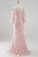 Laden Sie das Bild in den Galerie-Viewer, Glitzerndes Meerjungfrauen Blush Von den Schultern Pailletten Langes Mutter der Braut Kleid