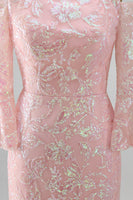 Laden Sie das Bild in den Galerie-Viewer, Glitzerndes Rouge mit abseits der Schulter gestickte Pailletten Meerjungfrauen-Festkleid mit 3/4 Ärmeln