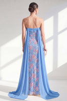 Laden Sie das Bild in den Galerie-Viewer, Glitzernde Meerjungfrauenblaue strapless Pailletten Lange Mutter der Braut Kleid mit Umhang