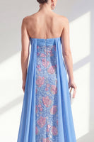 Laden Sie das Bild in den Galerie-Viewer, Glitzernde Meerjungfrauenblaue strapless Pailletten Lange Mutter der Braut Kleid mit Umhang