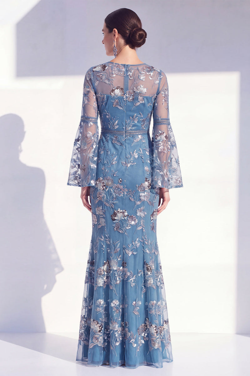 Laden Sie das Bild in den Galerie-Viewer, Blush-Meerjungfrauen-Rundhals-Langes Mutter-der-der-Braut-Kleid mit langen Ärmeln