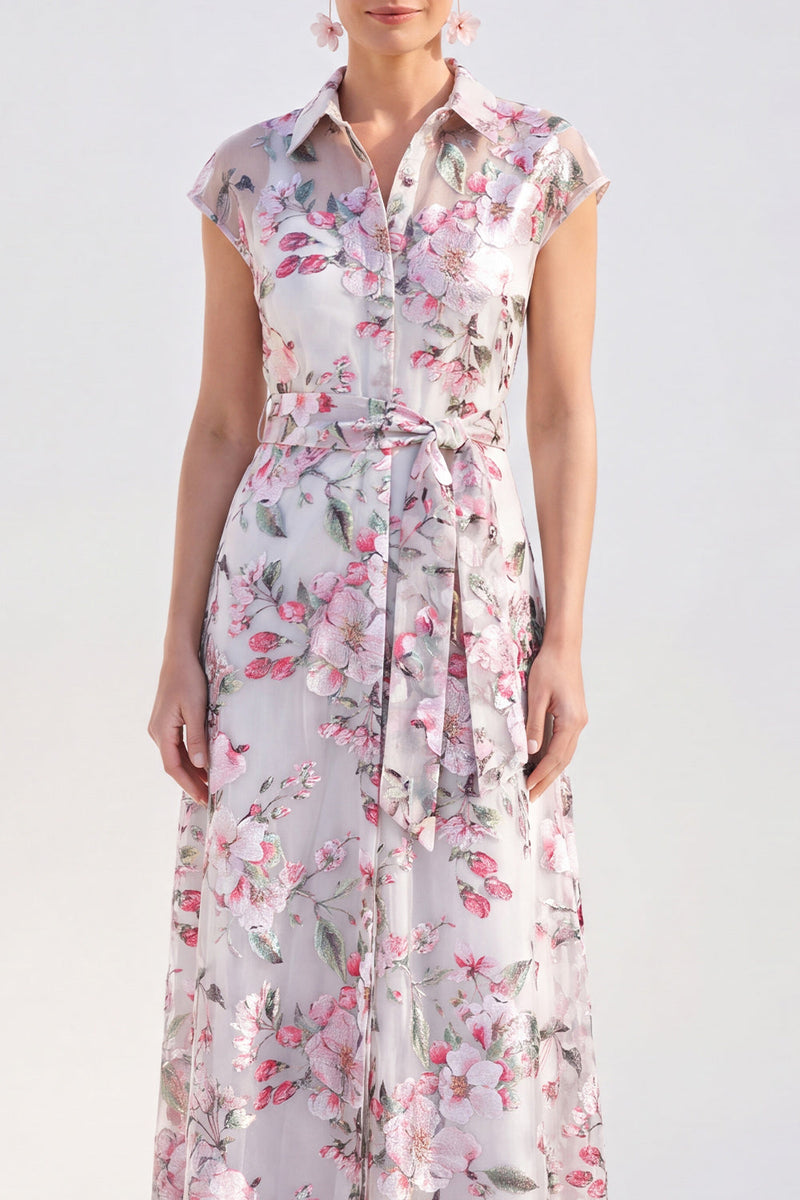 Laden Sie das Bild in den Galerie-Viewer, Weißes A-Linien-Blumen-Langkleid der Braut mit Gürtel