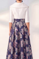 Laden Sie das Bild in den Galerie-Viewer, A-Line marineblaues Blumenkleid der Mutter der Braut mit 3/4 Ärmeln