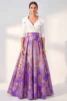 Laden Sie das Bild in den Galerie-Viewer, A-Line marineblaues Blumenkleid der Mutter der Braut mit 3/4 Ärmeln