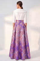 Laden Sie das Bild in den Galerie-Viewer, A-Line marineblaues Blumenkleid der Mutter der Braut mit 3/4 Ärmeln
