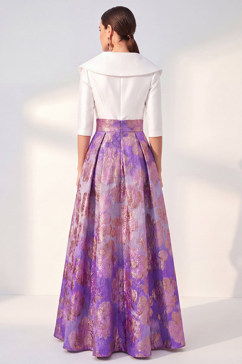 Laden Sie das Bild in den Galerie-Viewer, A-Line marineblaues Blumenkleid der Mutter der Braut mit 3/4 Ärmeln