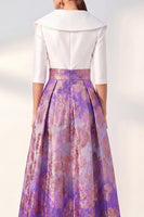 Laden Sie das Bild in den Galerie-Viewer, A-Line marineblaues Blumenkleid der Mutter der Braut mit 3/4 Ärmeln