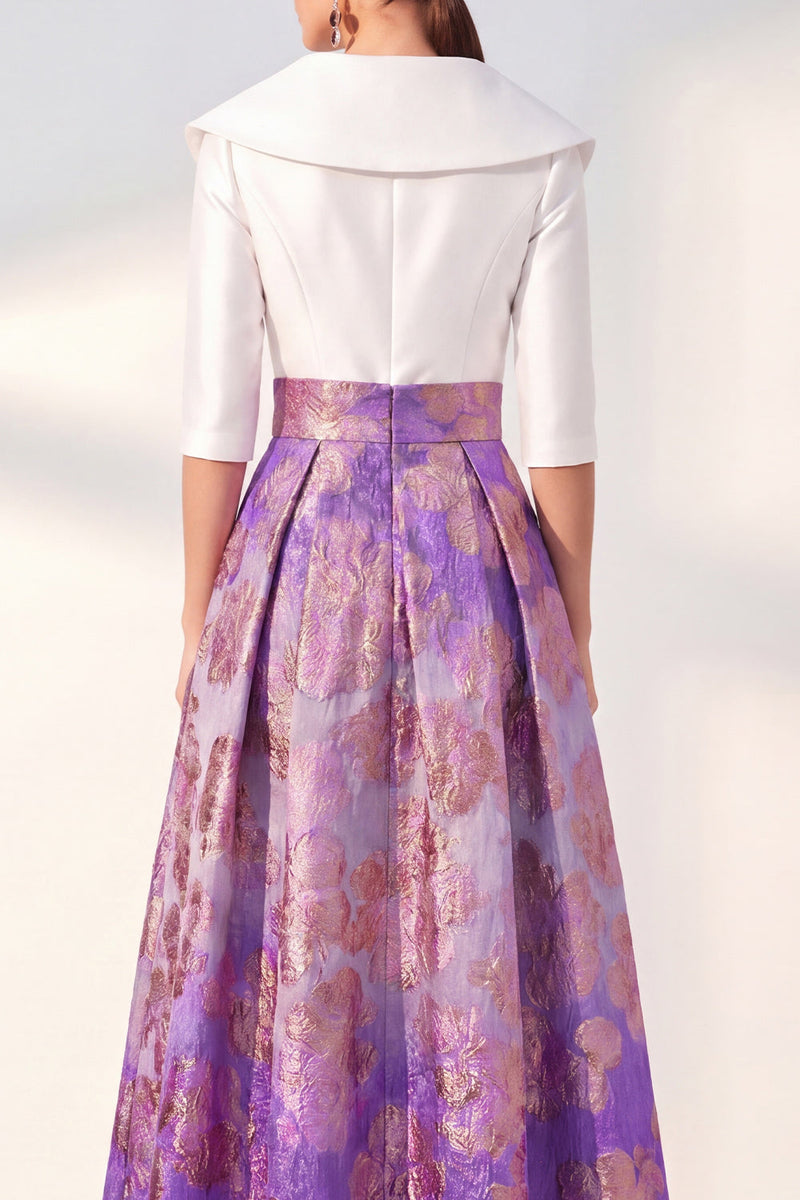 Laden Sie das Bild in den Galerie-Viewer, A-Line marineblaues Blumenkleid der Mutter der Braut mit 3/4 Ärmeln