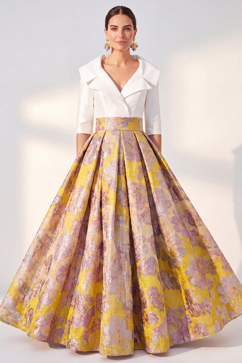 Laden Sie das Bild in den Galerie-Viewer, A-Line marineblaues Blumenkleid der Mutter der Braut mit 3/4 Ärmeln