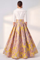Laden Sie das Bild in den Galerie-Viewer, A-Line marineblaues Blumenkleid der Mutter der Braut mit 3/4 Ärmeln