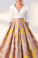 Laden Sie das Bild in den Galerie-Viewer, A-Line marineblaues Blumenkleid der Mutter der Braut mit 3/4 Ärmeln