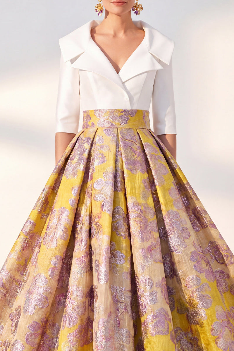 Laden Sie das Bild in den Galerie-Viewer, A-Line marineblaues Blumenkleid der Mutter der Braut mit 3/4 Ärmeln