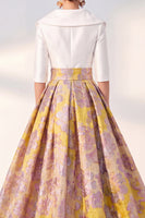 Laden Sie das Bild in den Galerie-Viewer, A-Line marineblaues Blumenkleid der Mutter der Braut mit 3/4 Ärmeln