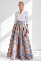 Laden Sie das Bild in den Galerie-Viewer, Blau-Pink-Blumen-A-Linie langes Mutter-der-der-Braut-Kleid mit 3/4-Ärmeln