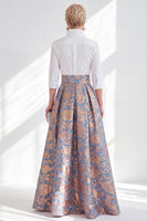 Laden Sie das Bild in den Galerie-Viewer, Blau-Pink-Blumen-A-Linie langes Mutter-der-der-Braut-Kleid mit 3/4-Ärmeln