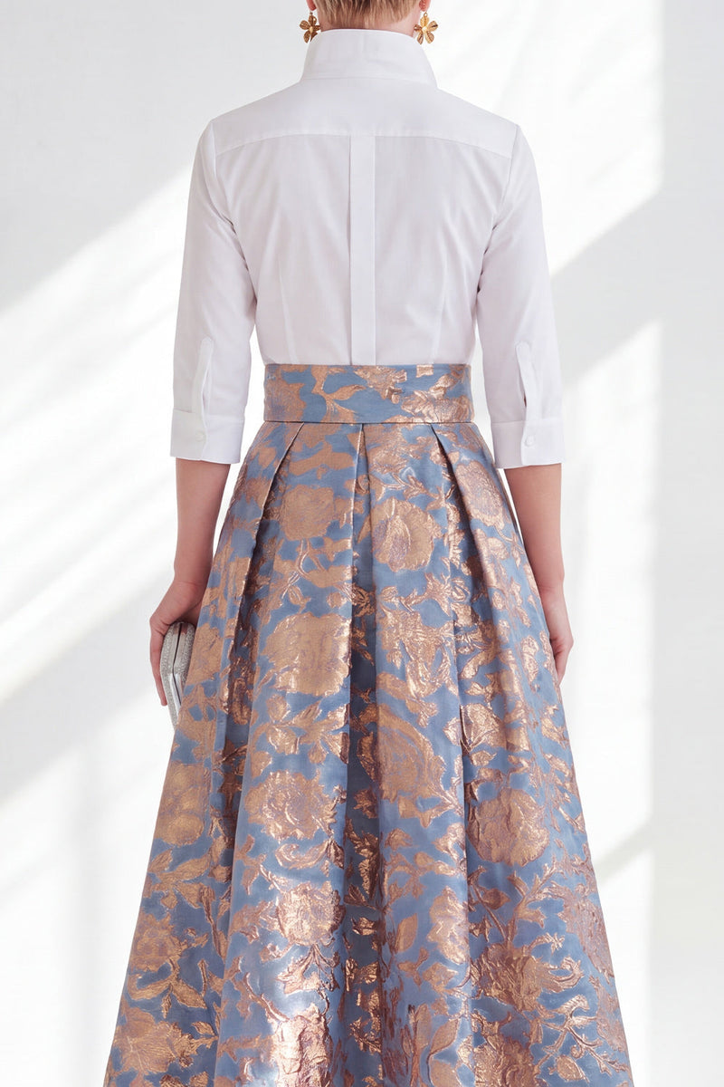 Laden Sie das Bild in den Galerie-Viewer, Blau-Pink-Blumen-A-Linie langes Mutter-der-der-Braut-Kleid mit 3/4-Ärmeln
