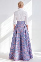 Laden Sie das Bild in den Galerie-Viewer, Blau-Pink-Blumen-A-Linie langes Mutter-der-der-Braut-Kleid mit 3/4-Ärmeln
