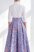 Laden Sie das Bild in den Galerie-Viewer, Blau-Pink-Blumen-A-Linie langes Mutter-der-der-Braut-Kleid mit 3/4-Ärmeln