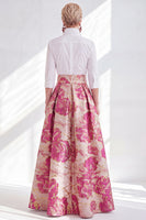 Laden Sie das Bild in den Galerie-Viewer, Fuchsia Blumen A-Linie langes Mutter der Braut Kleid mit 3/4-Ärmeln