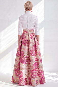 Fuchsia Blumen A-Linie langes Mutter der Braut Kleid mit 3/4-Ärmeln