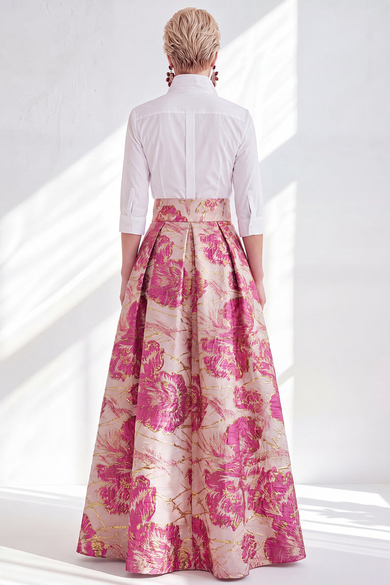 Laden Sie das Bild in den Galerie-Viewer, Fuchsia Blumen A-Linie langes Mutter der Braut Kleid mit 3/4-Ärmeln