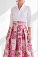 Laden Sie das Bild in den Galerie-Viewer, Fuchsia Blumen A-Linie langes Mutter der Braut Kleid mit 3/4-Ärmeln