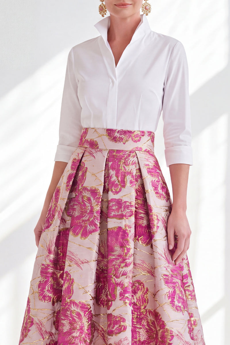 Laden Sie das Bild in den Galerie-Viewer, Fuchsia Blumen A-Linie langes Mutter der Braut Kleid mit 3/4-Ärmeln