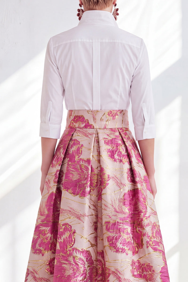 Laden Sie das Bild in den Galerie-Viewer, Fuchsia Blumen A-Linie langes Mutter der Braut Kleid mit 3/4-Ärmeln