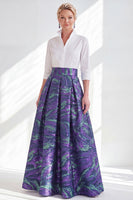Laden Sie das Bild in den Galerie-Viewer, Fuchsia Blumen A-Linie langes Mutter der Braut Kleid mit 3/4-Ärmeln
