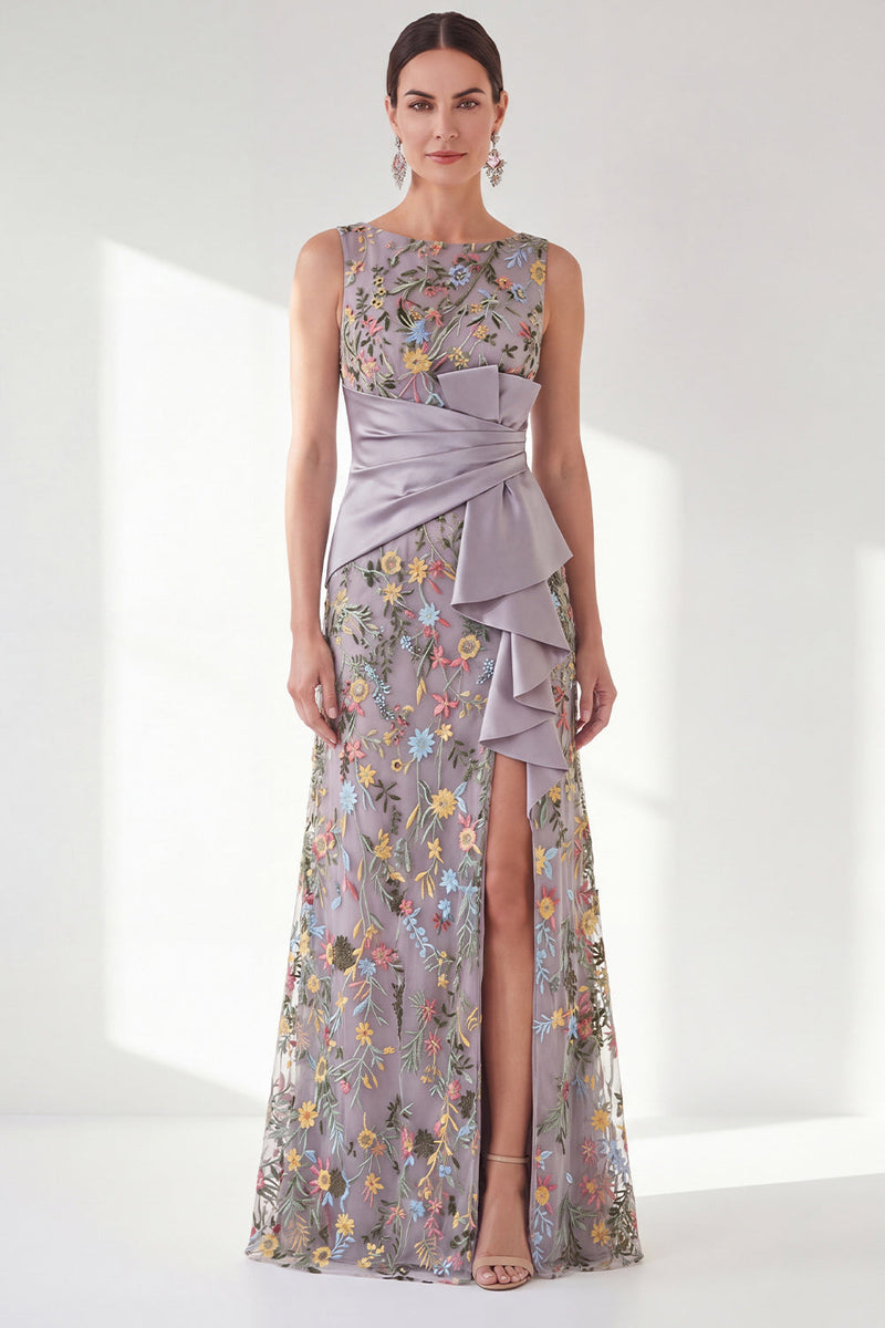 Laden Sie das Bild in den Galerie-Viewer, Marineblauer Meerjungfrauen-Bateau-Ausschnitt mit langem Mutter-der-der-Braut-Kleid mit Schlitz