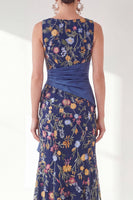 Laden Sie das Bild in den Galerie-Viewer, Marineblauer Meerjungfrauen-Bateau-Ausschnitt mit langem Mutter-der-der-Braut-Kleid mit Schlitz